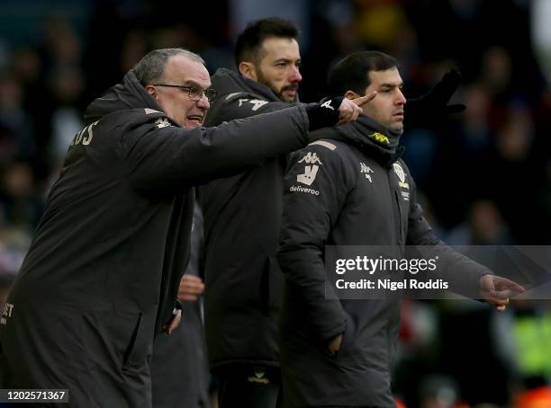 Marcelo Bielsa manager of Leeds United reacts during the Sky Bet Championship match between Leeds United and Reading at Elland Road on February 22,...