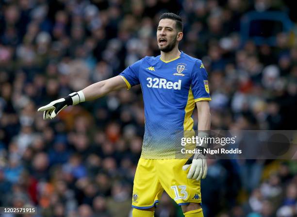 Kiko Casilla of Leeds United in action during the Sky Bet Championship match between Leeds United and Reading at Elland Road on February 22, 2020 in...