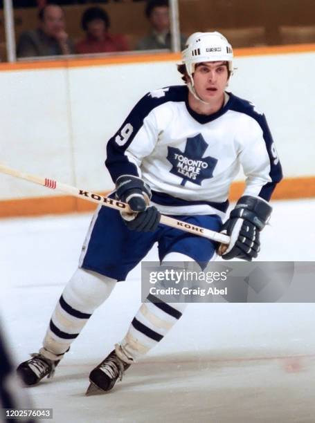 Wilf Paiement of the Toronto Maple Leafs skates against the Hartford Whalers during NHL game action on December 23, 1980 at Maple Leaf Gardens in...