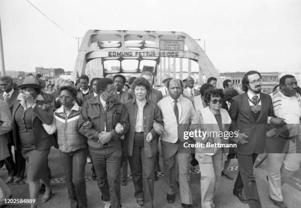 Reverend Joseph Lowery, President of the Southern Christian Leadership Conference, his wife Evelyn, and John Lewis led several thousand civil rights...