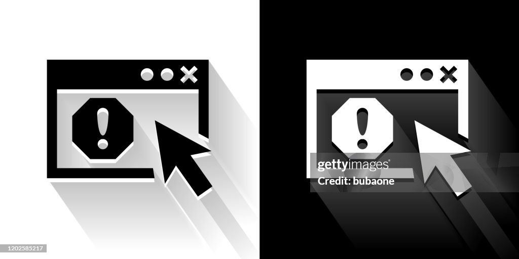 Error Screen Black and White Icon with Long Shadow