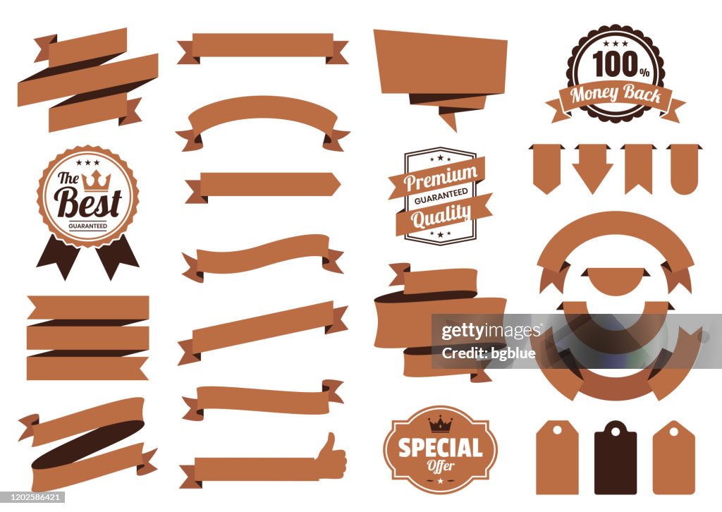 Brown Ribbon Script Set Of Brown Ribbons Banners Badges Labels Design Elements On White ...