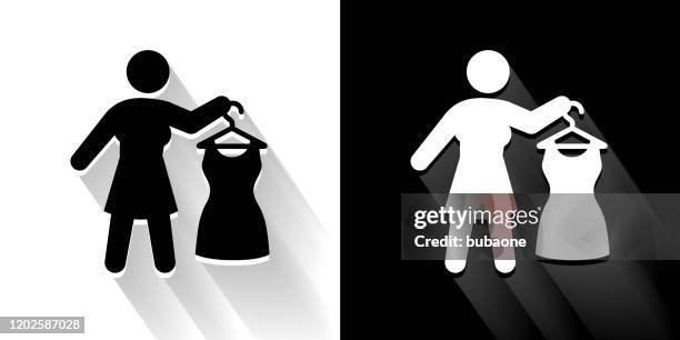dressing up black and white icon with long shadow - getting dressed stock illustrations