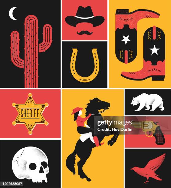 illustrazioni stock, clip art, cartoni animati e icone di tendenza di scena occidentale - cowboy