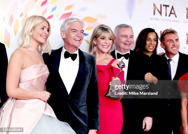 Holly Willoughby, Phillip Schofield, Ruth Langsford, Eamonn Holmes, Rochelle Humes of "This Morning", pose in the winners room after winning the Live...