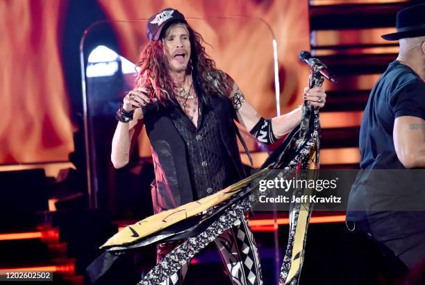 Aerosmith preform onstage during the 62nd Annual GRAMMY Awards at Staples Center on January 26, 2020 in Los Angeles, California.