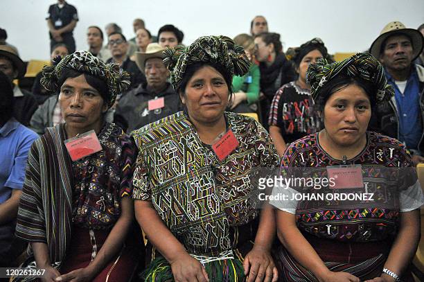 Relatives of victims of the slaugther of the villa Dos Erres are seen on August 2, 2011 in Guatemala City during the trial of military men involved....