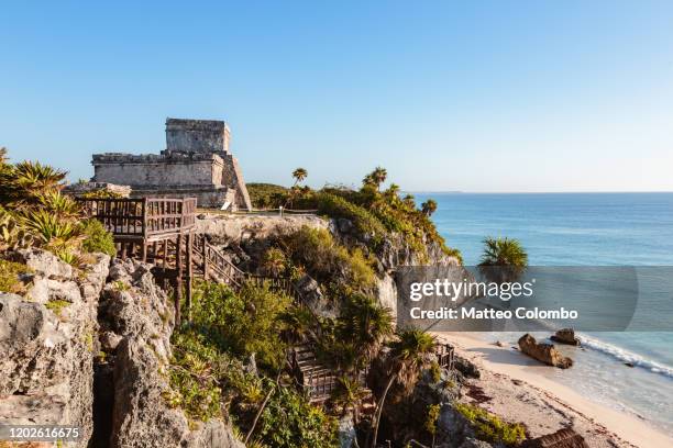 the mayan ruins of tulum, mexico - mayan ruin stock pictures, royalty-free photos & images