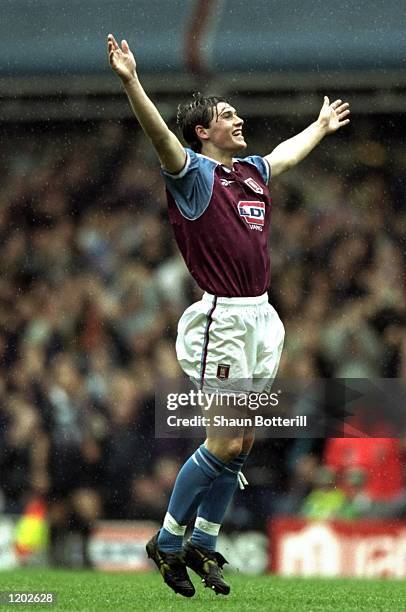 Gareth Barry of Aston Villa celebrates his goal during the FA Carling Premiership match against Charlton Athletic played at Villa Park in Birmingham,...