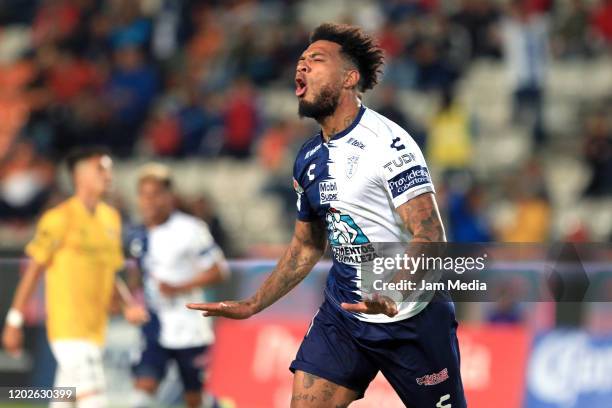 Colin Kazim Richards of Pachuca celebrates after scoring the first goal of his team during a match between Pachuca and Venados as part of the Copa MX...