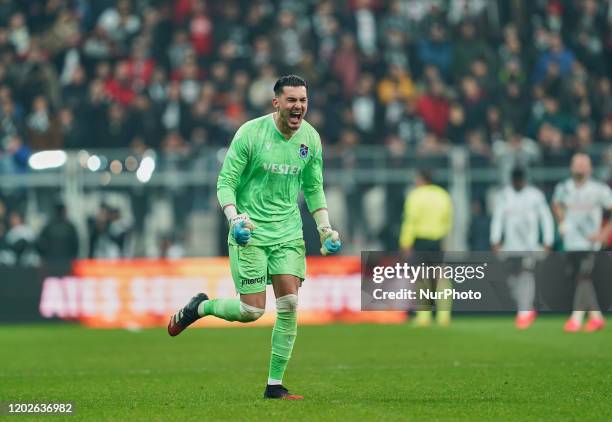 Ugurcan Cakir of Trabzonspor celebrating the goal to 2-2 during Besiktas against Trabzonspor on Vodafone Park, Istanbul, Turkey on February 22, 2020.