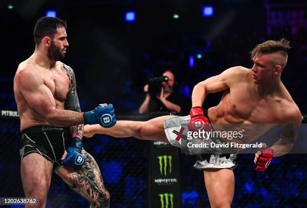 Dublin , Ireland - 22 February 2020; Oliver Enkamp, right, and Lewis Long during their welterweight bout at Bellator 240 in the 3 Arena, Dublin.