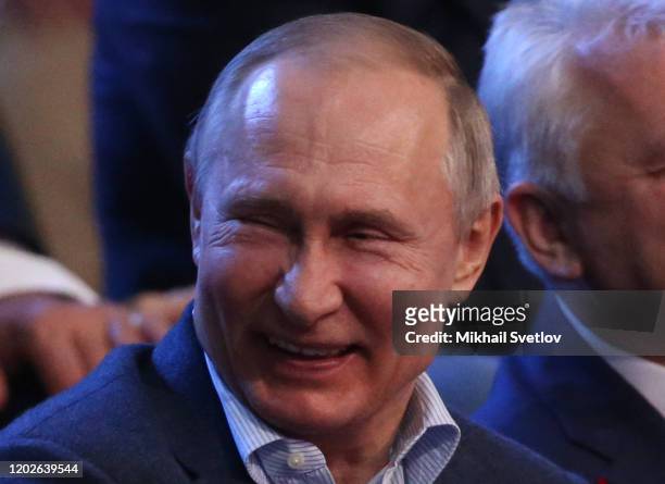 Russian President Vladimir Putin smiles during the First Combat Sambo Professional Championship on February 22, 2020 in in Sochi, Russia. Vladimir...