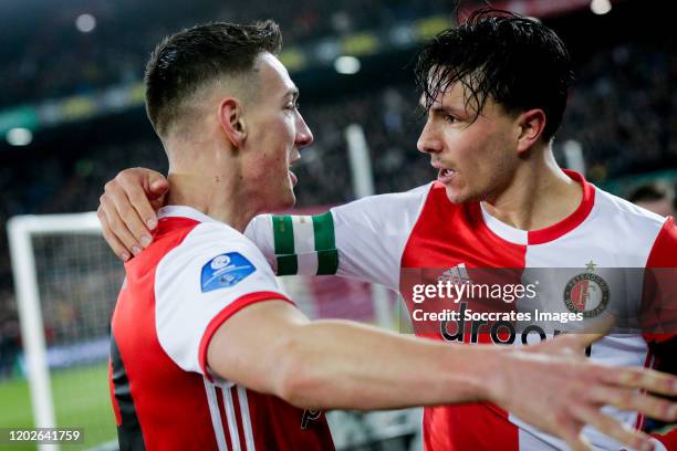 Robert Bozenik of Feyenoord, celebrates his goal the 2-1 with Steven Berghuis of Feyenoord during the Dutch Eredivisie match between Feyenoord v...