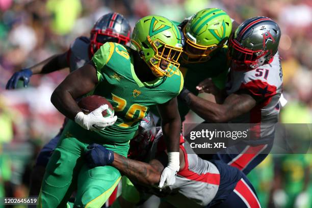 Jacques Patrick of the Tampa Bay Vipers carries the ball during the XFL game against the Houston Roughnecks at Raymond James Stadium on February 22,...