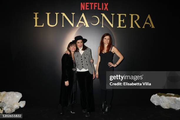 Directors Paola Randi, Francesca Comencini and Susanna Nicchiarelli attend the Netflix's "Luna Nera" Premiere photocall on January 28, 2020 at Horti...