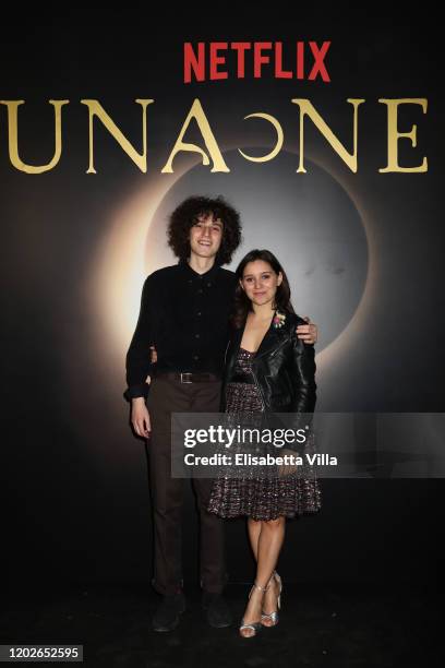 Filippo Scotti and Adalgisa Manfrida attend the Netflix's "Luna Nera" Premiere photocall on January 28, 2020 at Horti Sallustiani in Rome, Italy.