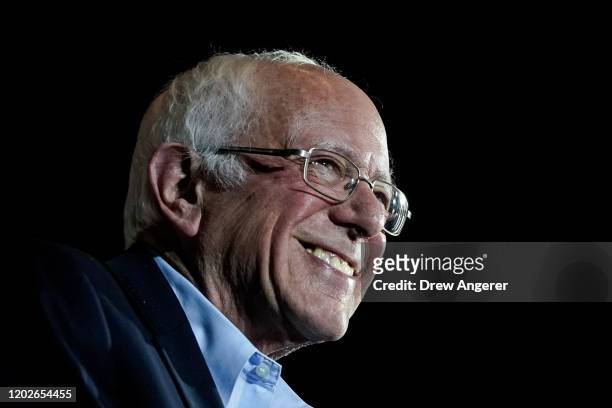 Democratic presidential candidate Sen. Bernie Sanders speaks after winning the Nevada caucuses during a campaign rally at Cowboys Dancehall on...