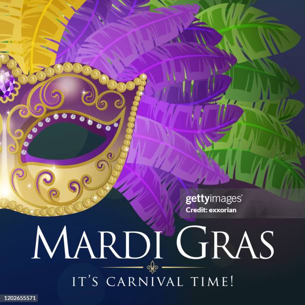 feather mardi gras party mask - mardi gras flashing stock illustrations