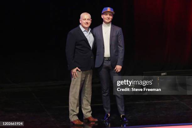Managing Director of the NBA 2K League, Brendan Donohue poses for a photo with NIKO after being drafted in the second round by Knicks Gaming during...
