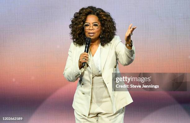 Oprah Winfrey speaks during Oprah's 2020 Vision: Your Life in Focus Tour presented by WW at Chase Center on February 22, 2020 in San Francisco,...