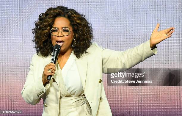 Oprah Winfrey speaks during Oprah's 2020 Vision: Your Life in Focus Tour presented by WW at Chase Center on February 22, 2020 in San Francisco,...