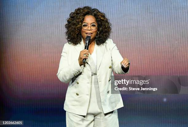 Oprah Winfrey speaks during Oprah's 2020 Vision: Your Life in Focus Tour presented by WW at Chase Center on February 22, 2020 in San Francisco,...