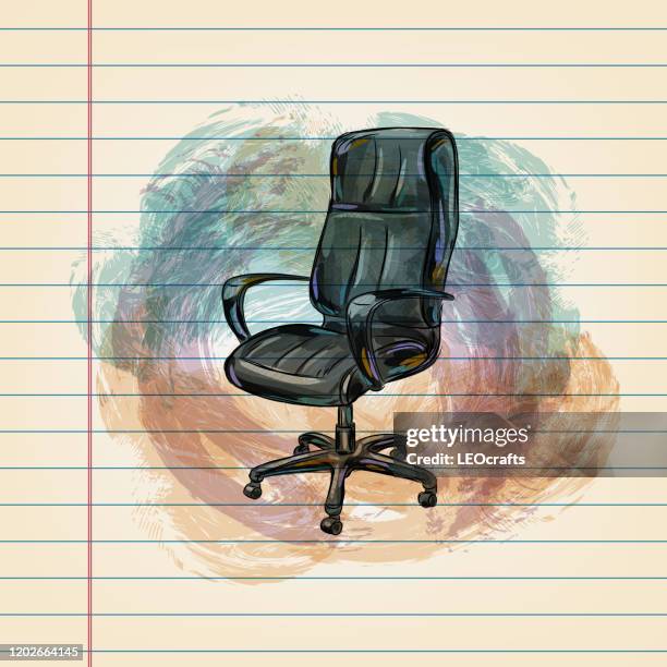 ilustrações, clipart, desenhos animados e ícones de cadeira de escritório desenhando em papel governado - cadeira