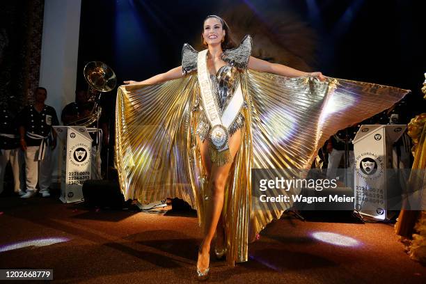 Brazilian actress Camila Queiroz, 2020 Ball Queen receives the queen sash from Andrea Natal at the annual Carnival ball held at Belmond Copacabana...