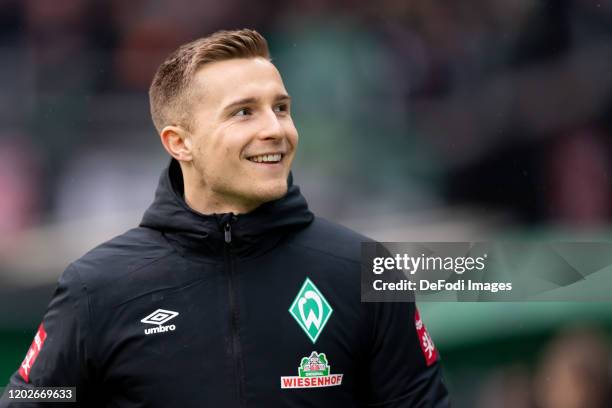 Johannes Eggestein of SV Werder Bremen looks on prior to the Bundesliga match between SV Werder Bremen and Borussia Dortmund at Wohninvest...