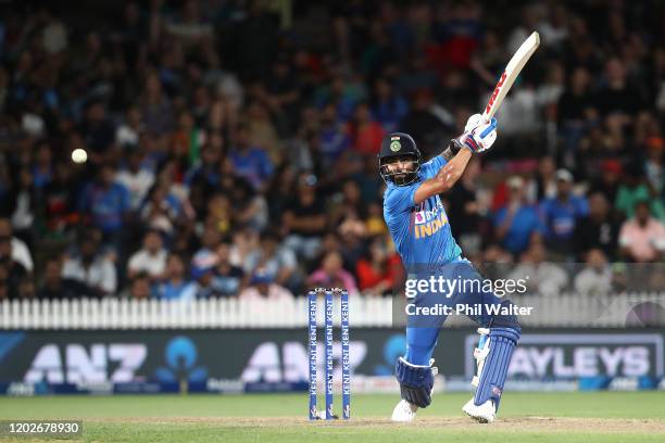 Manish Pandey of India bats during game three of the Twenty20 series between New Zealand and India at Seddon Park on January 29, 2020 in Hamilton,...