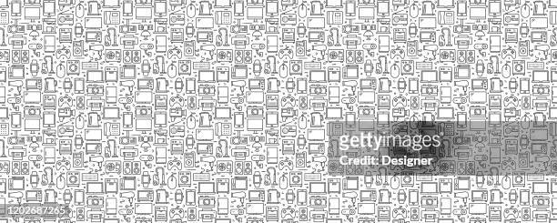 ilustrações, clipart, desenhos animados e ícones de dispositivos eletrônicos padrão e fundo com ícones de linha - eletrodoméstico