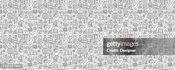 e-learning seamless pattern and background with line icons - e learning background stock illustrations