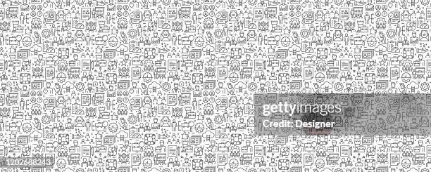 human resources seamless pattern and background with line icons - career fair background stock illustrations