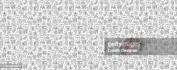 job and resume seamless pattern and background with line icons - application form stock illustrations
