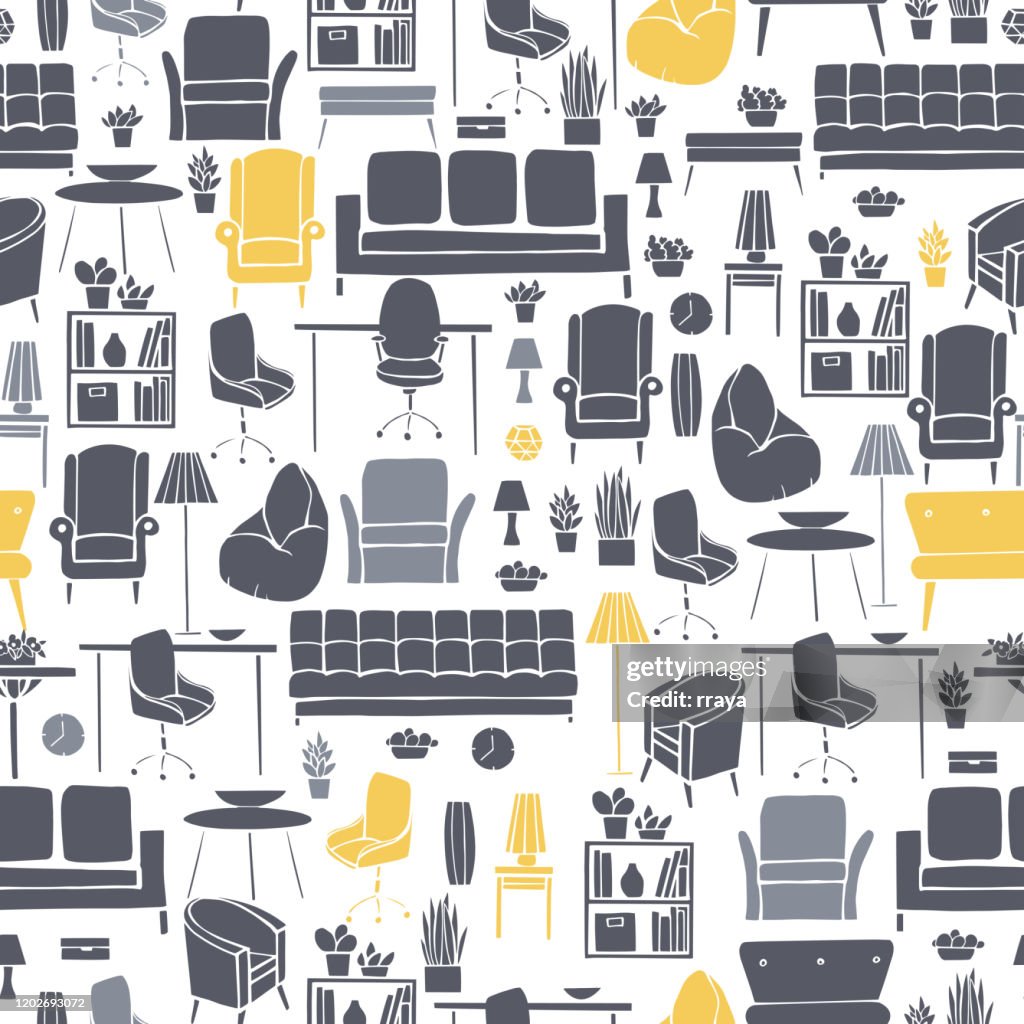 Furniture For The Home Vector Pattern High-Res Vector Graphic - Getty ...