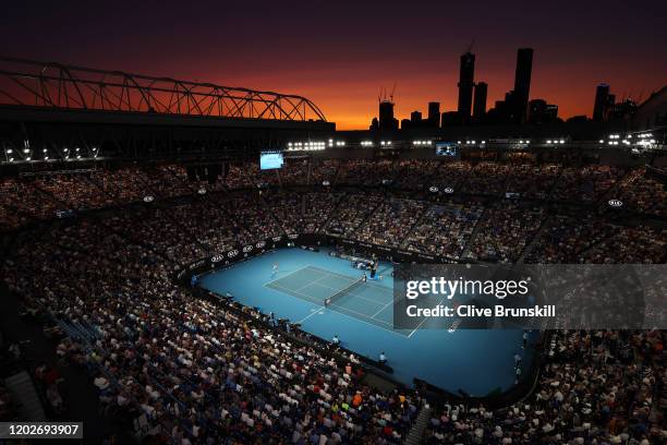 General view of Rod Laver Arena during the Men’s Singles Quarterfinal match between Dominic Thiem of Austria and Rafael Nadal of Spain on day ten of...