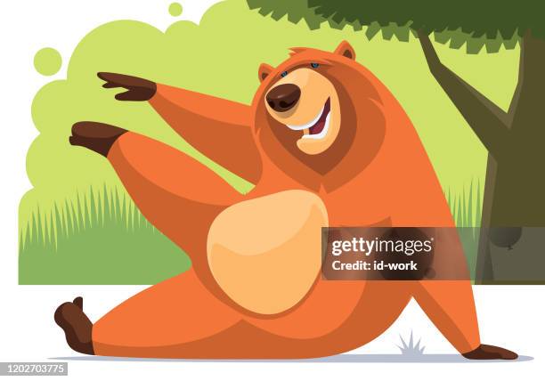 happy bear stretching - overweight exercise stock illustrations