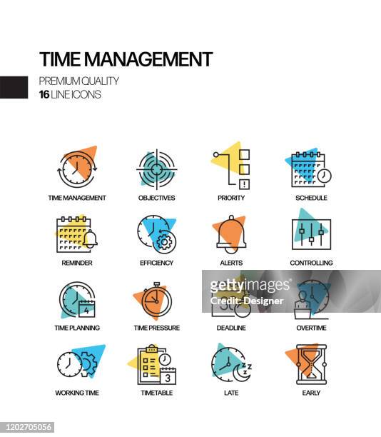 simple set of time management related spotlight vector line icons. outline symbol collection - workflow efficiency stock illustrations