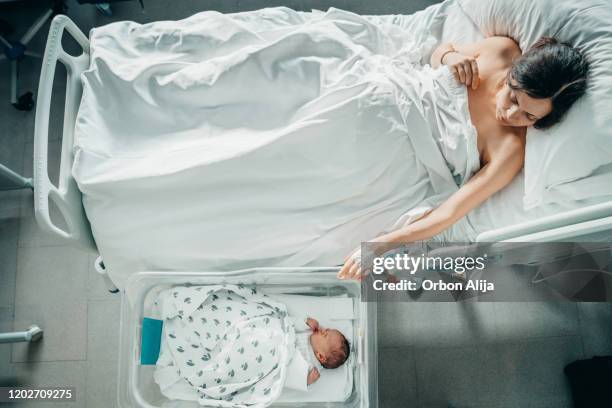 madre e neonato riposano in ospedale - lettino ospedale foto e immagini stock
