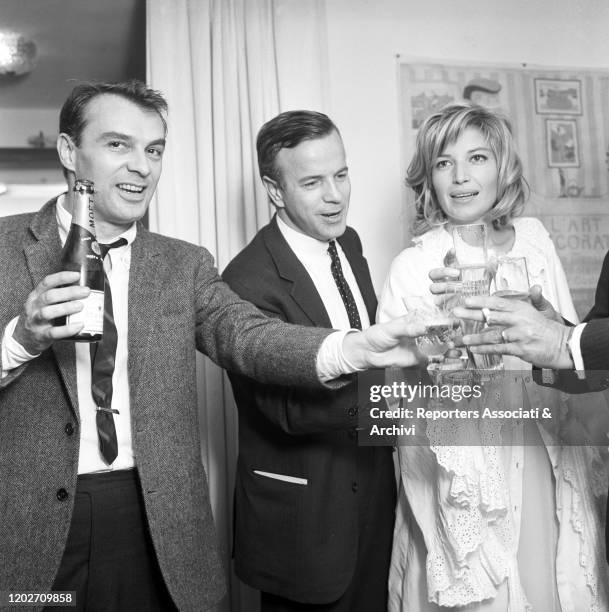 Italian actor and director Giorgio Albertazzi, Italian director and scriptwriter Franco Zeffirelli and Italian actress Monica Vitti attending to a...