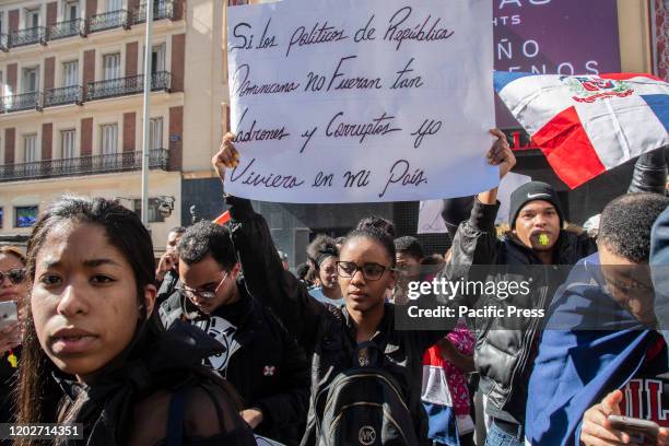 Hundreds of citizens of the Dominican Republic demonstrated in Plaza de Callao, protesting the suspension of municipal elections in the Dominican...