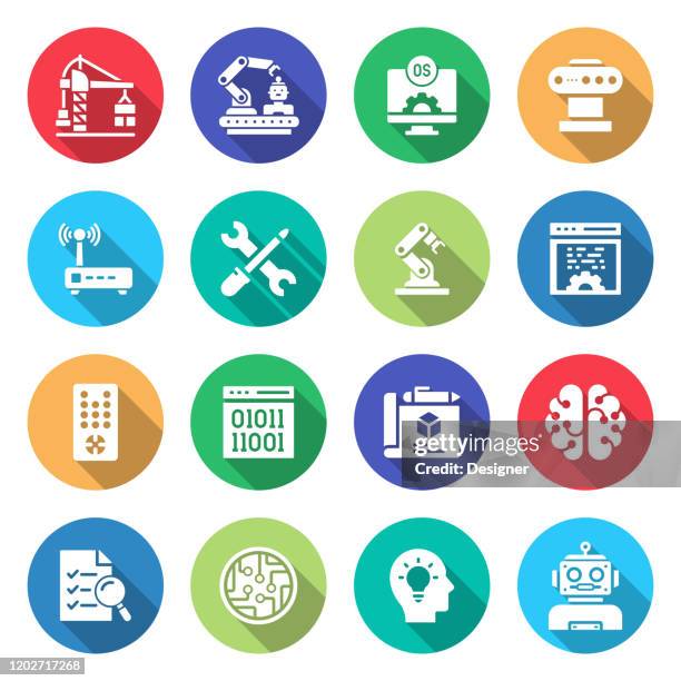 einfache set von robotik engineering verwandte vektor flache symbole. symbol-sammlung. - prototype-design-icon stock-grafiken, -clipart, -cartoons und -symbole