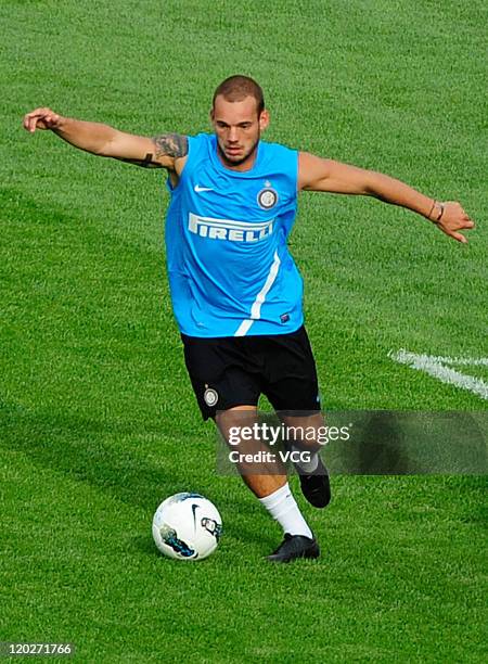 Wesley Sneijder of Inter Milan in action during a training session ahead of their game against AC Milan at Beijing Workers Stadium on August 2, 2011...