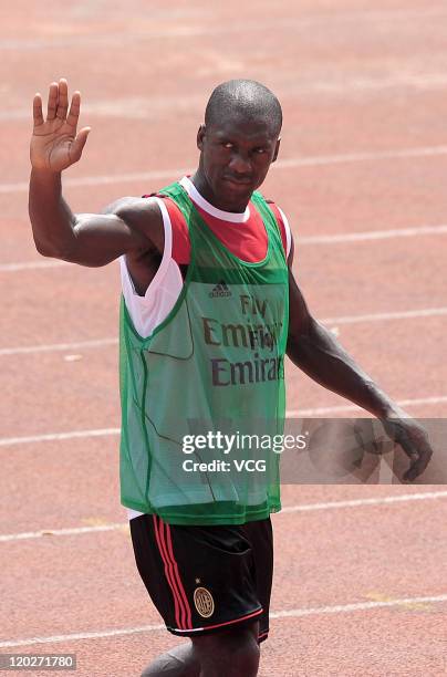 Clarence Seedorf of AC Milan in action during a training session ahead of the match againse Inter Milan at the Olympic Sports Center on August 3,...