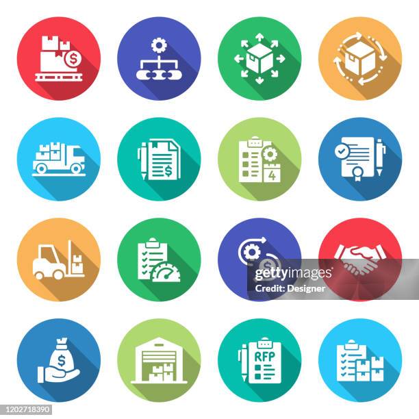 stockillustraties, clipart, cartoons en iconen met eenvoudige set van inkoopproces gerelateerde vector flat icons. symboolverzameling - vraag en aanbod