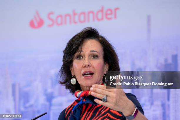 Banco Santander Chairman, Ana Patricia Botin, speaks during a news conference to announce the 2019 results at the bank's headquarters on January 29,...