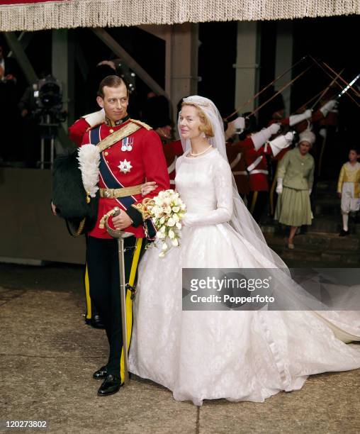 Prince Edward, Duke of Kent and his new bride, Katharine after their wedding at York Minster on 8th June 1961.