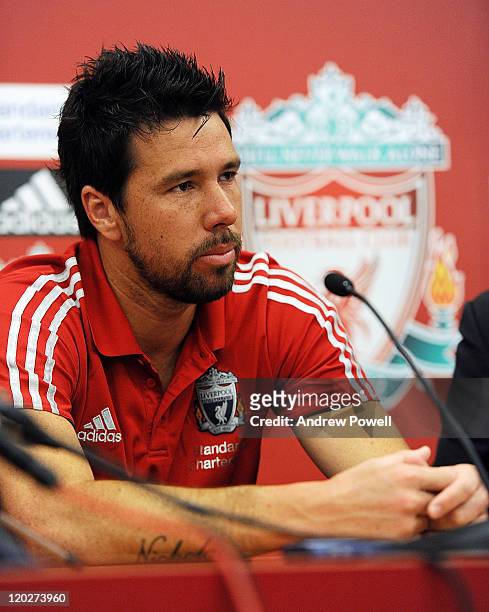 New signing Alexander Doni of Liverpool attends a press conference at Melwood Training Ground on August 3, 2011 in Liverpool, England.