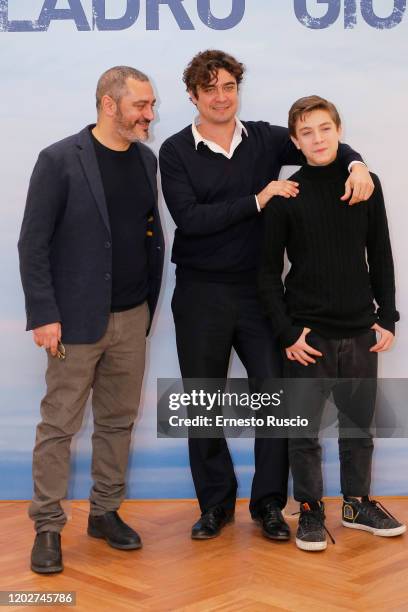 Guido Lombardi, Riccardo Scamarcio and Augusto Zazzaro attend "Il Ladro Di Giorni" Photocall on January 29, 2020 at Hotel Naiadi in Rome, Italy.
